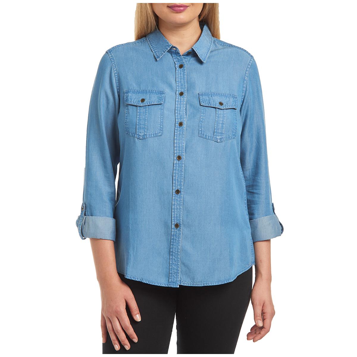 Jachs Girlfriend Long Sleeve Tencel Top Medium Denim