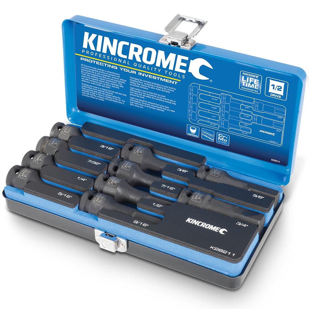 KINCROME 10 Piece 1 2 Drive Imperial Impact Hex Socket Set K28211