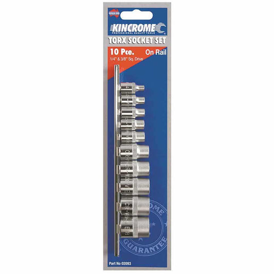 KINCROME 10 Piece 1 4 and 3 8inch Square Drive E-Torx Socket Set 02093