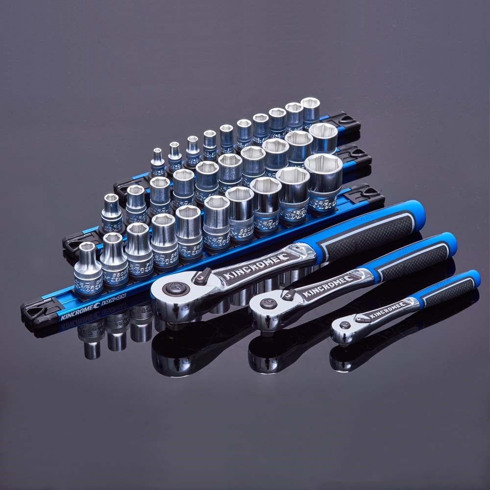KINCROME 11 Piece Lok-On 3 8 Drive Metric Socket Set Twist-Lock Rail K27042