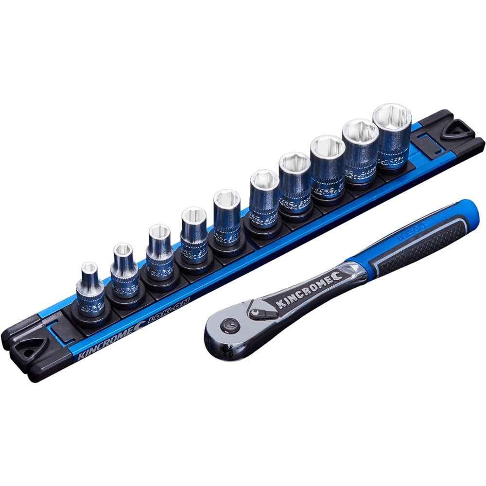 KINCROME 11 Piece Lok-On 1 4 Drive Metric Socket Set Twist-Lock Rail K27040