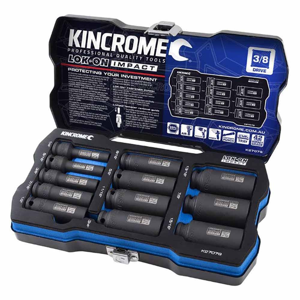 KINCROME 12 Piece LOK-ON Impact 3 8 Drive Socket Set Deep Imperial K27079