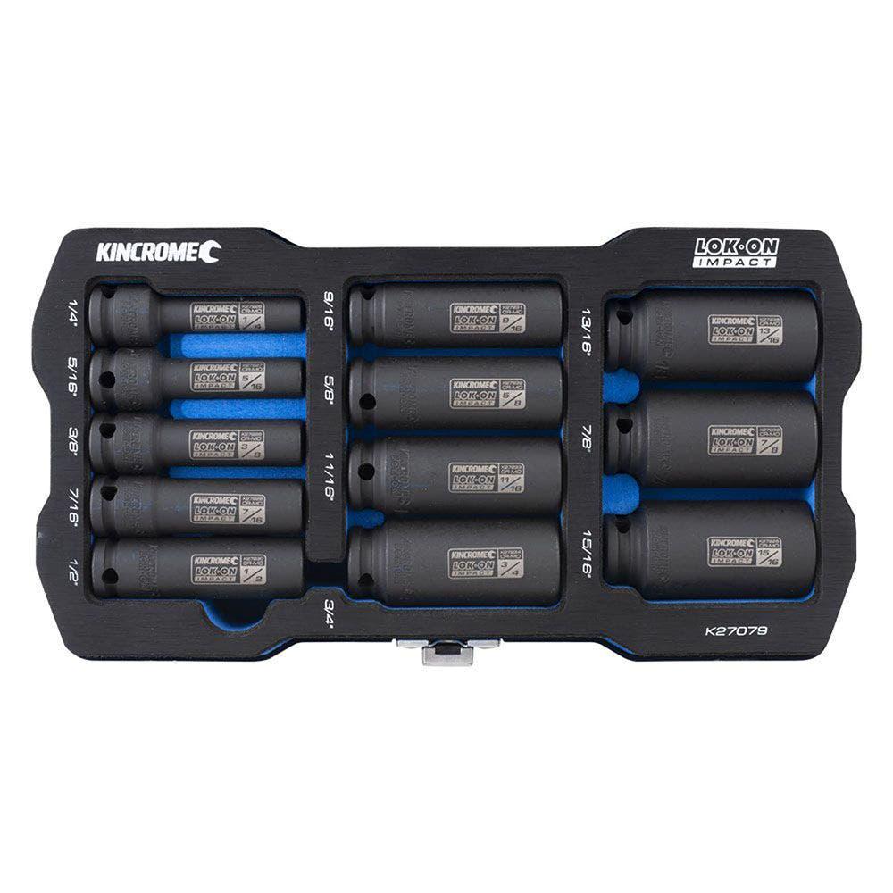 KINCROME 12 Piece LOK-ON Impact 3 8 Drive Socket Set Deep Imperial K27079