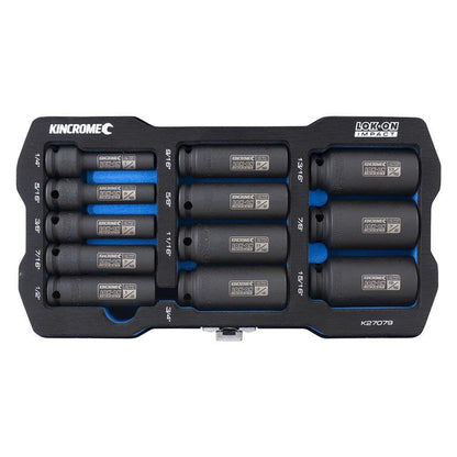 KINCROME 12 Piece LOK-ON Impact 3 8 Drive Socket Set Deep Imperial K27079