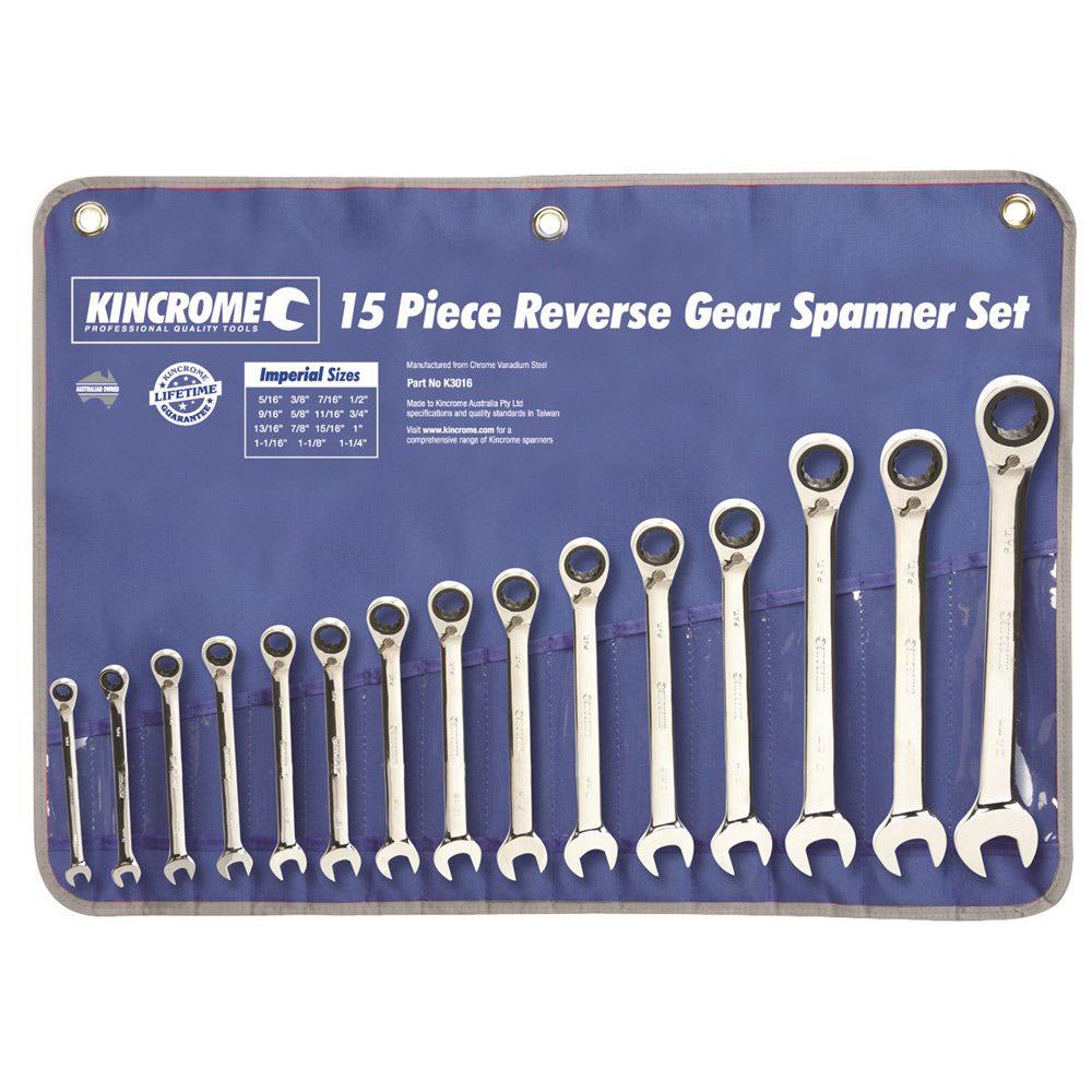 KINCROME 15 Piece Combination Gear Spanner Set - Imperial Reversible K3016