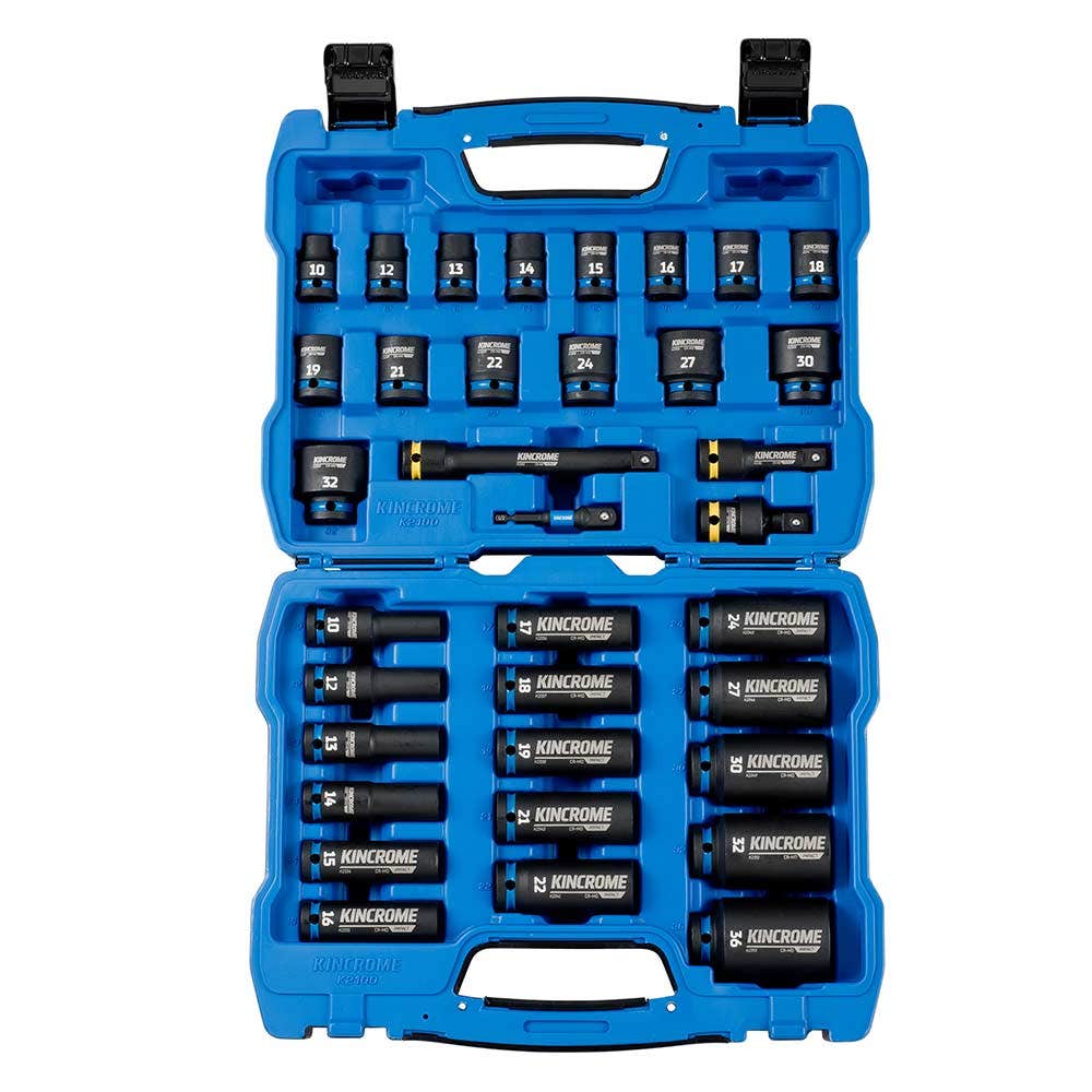 KINCROME 1 2 Drive Metric Standard Deep Impact Socket Set - 35 Piece K2100