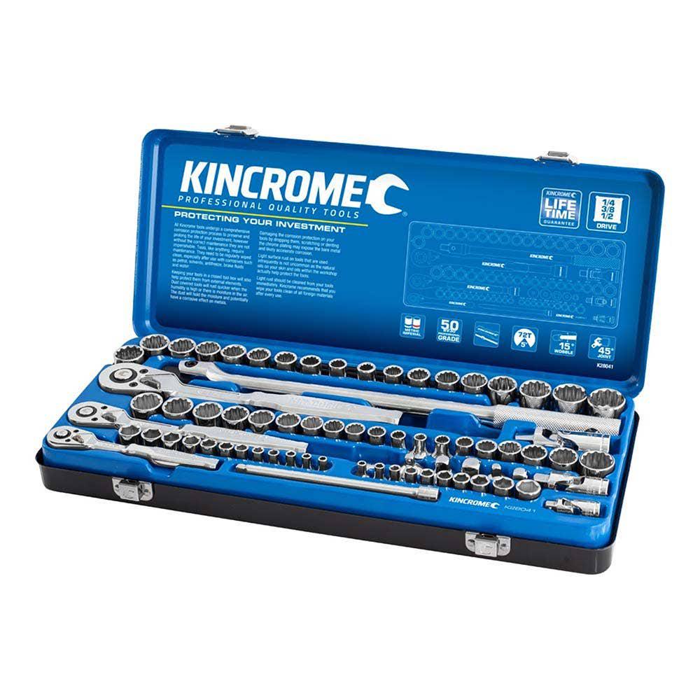 KINCROME 1 4, 3 8 and 1 2 Drive Metric and Imperial Socket Set - 74 Piece K28041