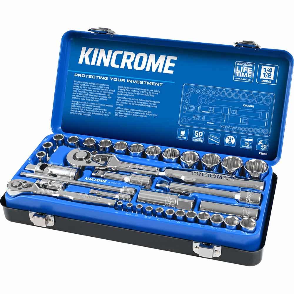 KINCROME 1 4 and 1 2 Drive Socket Set Metric - 36 Piece K28031