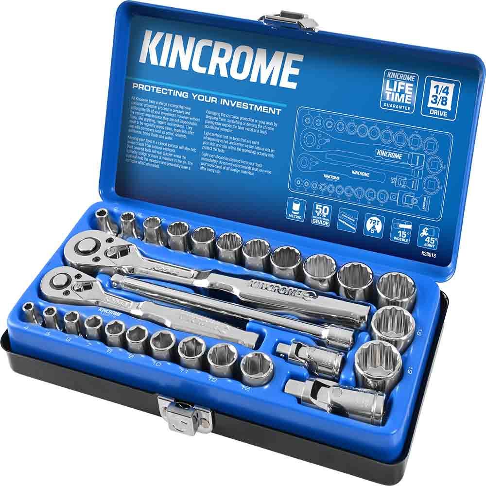 KINCROME 1 4 and 3 8 Drive Socket Set Metric 29 Piece K28018