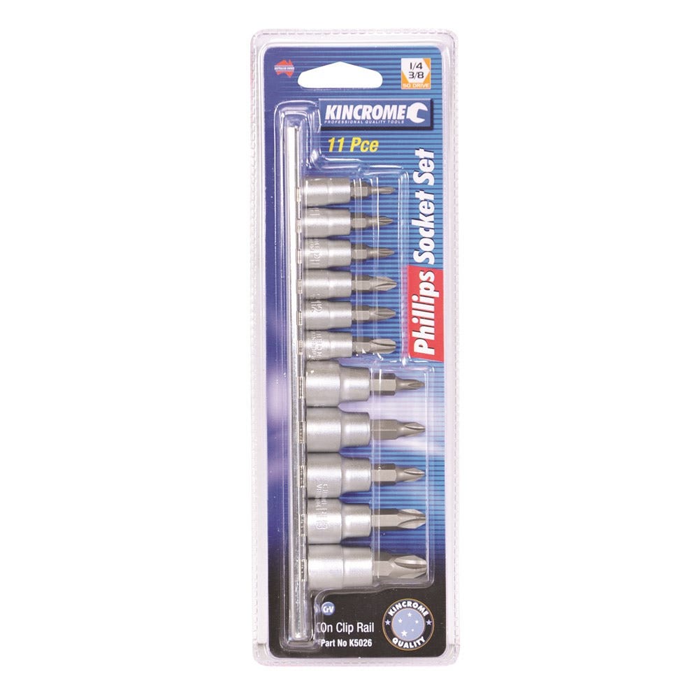 KINCROME 1 4inch and 3 8inch Phillips Socket Set - 11 Piece K5026