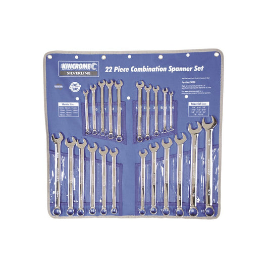 KINCROME 22 Piece Combination Spanner Set - Imperial and Metric K3029