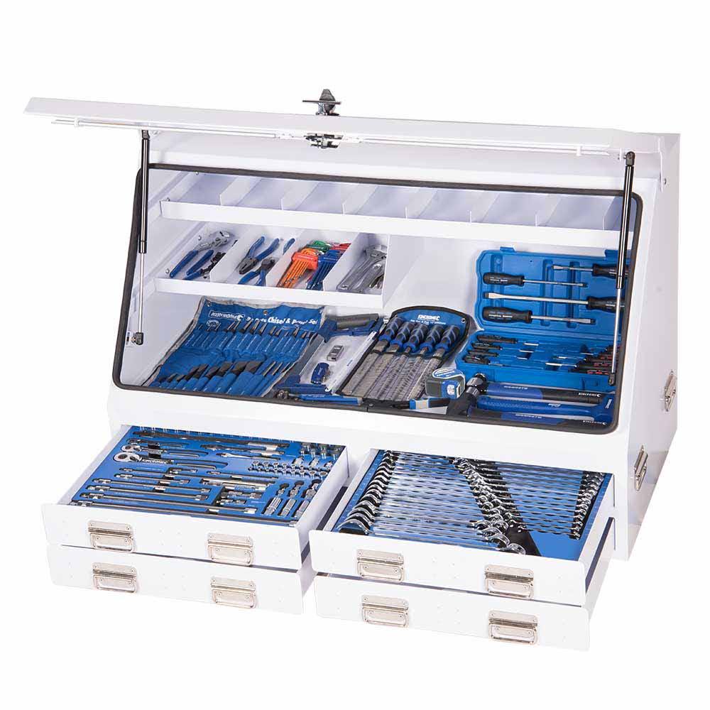 KINCROME 232 Piece 1 4, 3 8 And 1 2 Inch Drive Upright Truck Box Tool Kit White K1259W