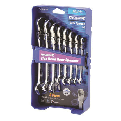 KINCROME 8 Piece Combination Flex Head Gear Spanner Set - Metric Single Way K3700
