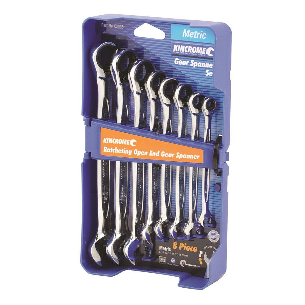 KINCROME 8 Piece Combination Ratcheting O E Gear Spanner Set - Metric Single Way K3098
