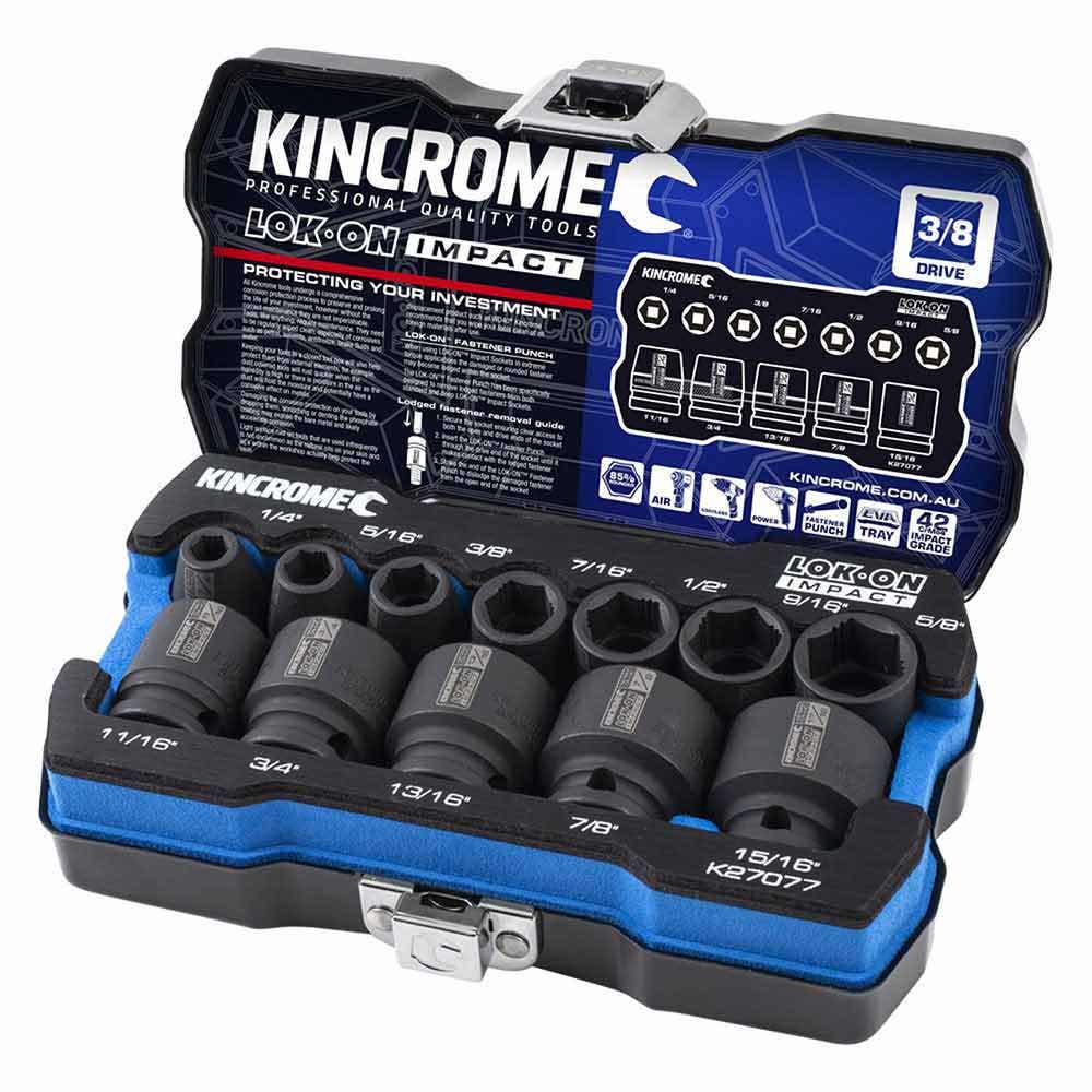 KINCROME LOK-ON Impact 3 8 Drive Socket Set Imperial 12 Piece K27077