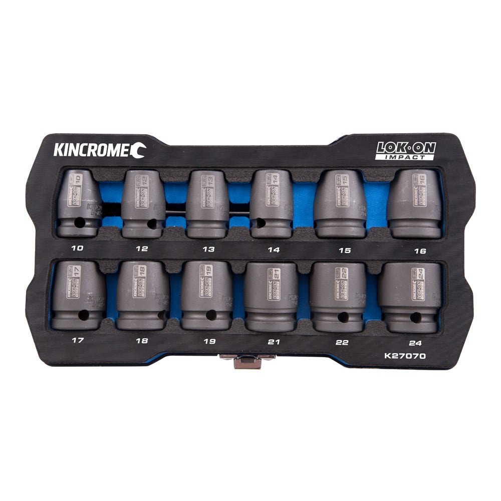 KINCROME LOK-ON Impact 1 2 Drive Socket Set Metric 12 Piece K27070