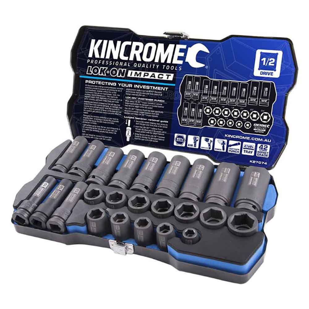 KINCROME LOK-ON Impact 1 2 Drive Socket Set Deep Standard Metric 12 Piece K27074