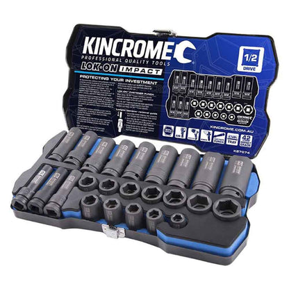 KINCROME LOK-ON Impact 1 2 Drive Socket Set Deep Standard Metric 12 Piece K27074