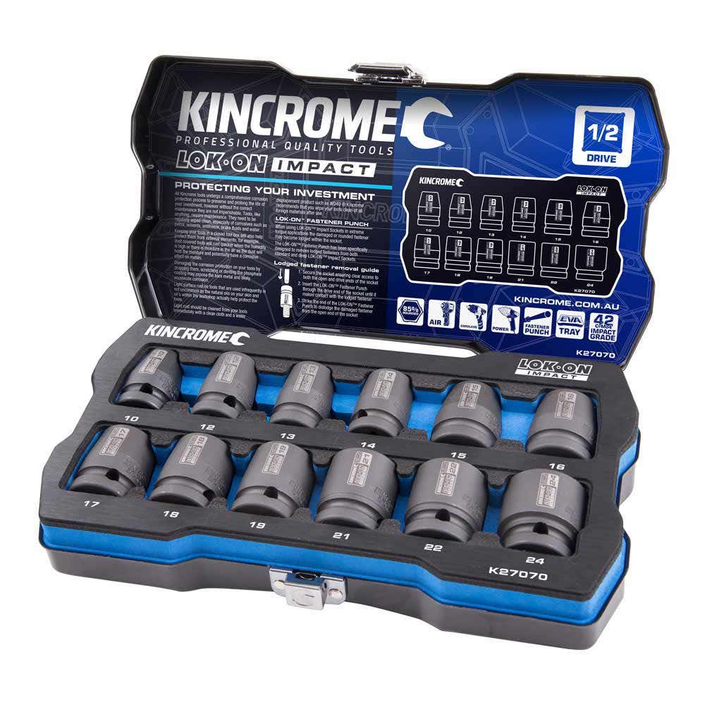 KINCROME LOK-ON Impact 1 2 Drive Socket Set Metric 12 Piece K27070