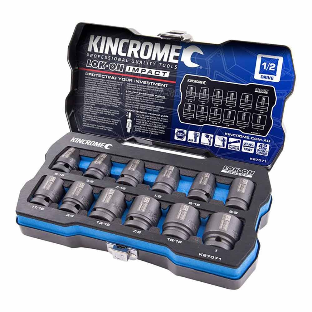 KINCROME LOK-ON Impact 1 2 Drive Socket Set Imperial 12 Piece K27071