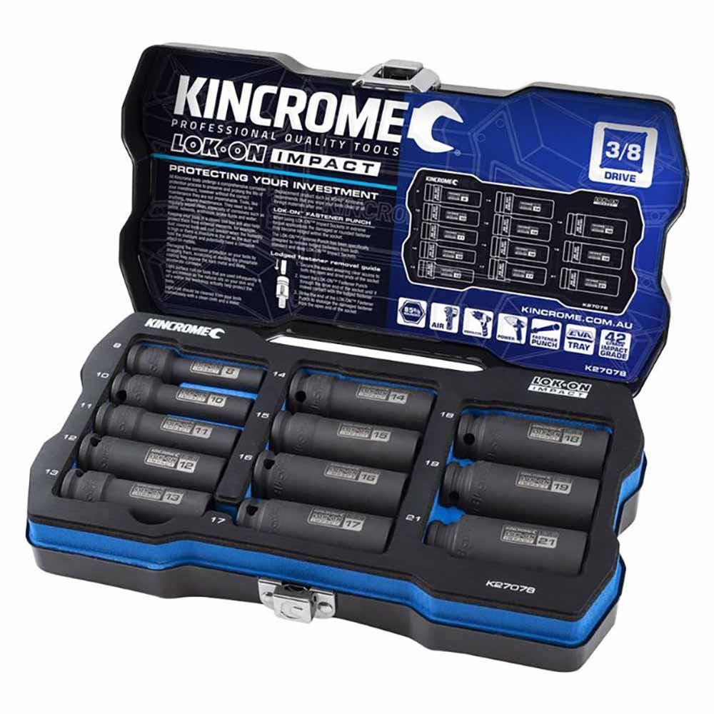 KINCROME LOK-ON Impact 3 8 Drive Socket Set Deep Metric 12 Piece K27078