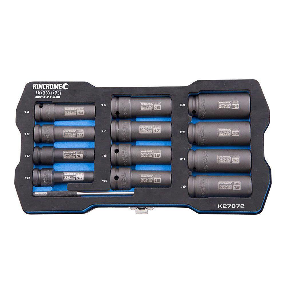 KINCROME LOK-ON Impact 1 2 Drive Socket Set Deep Metric 12 Piece K27072