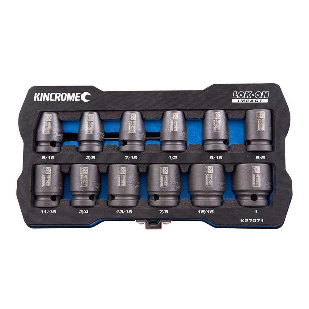 KINCROME LOK-ON Impact 1 2 Drive Socket Set Imperial 12 Piece K27071