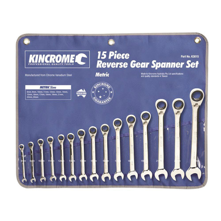 KINCROME Reversible Metric Combination Gear Spanner Set - 15 Piece K3015