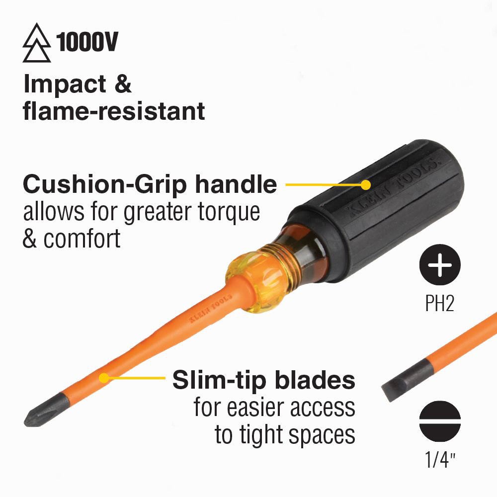 KLEIN 1000V Slim Tip VDE Screwdriver Set - 2 Piece A33732INS
