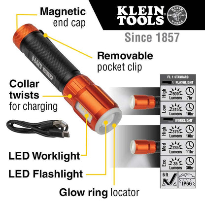 KLEIN 500 Lumens Rechargeable USB-C LED Torch A-56412