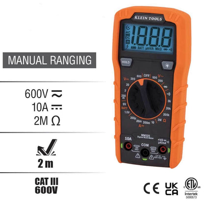 KLEIN 600V AC DC 10A DC Manual Range Multimeter A-MM325