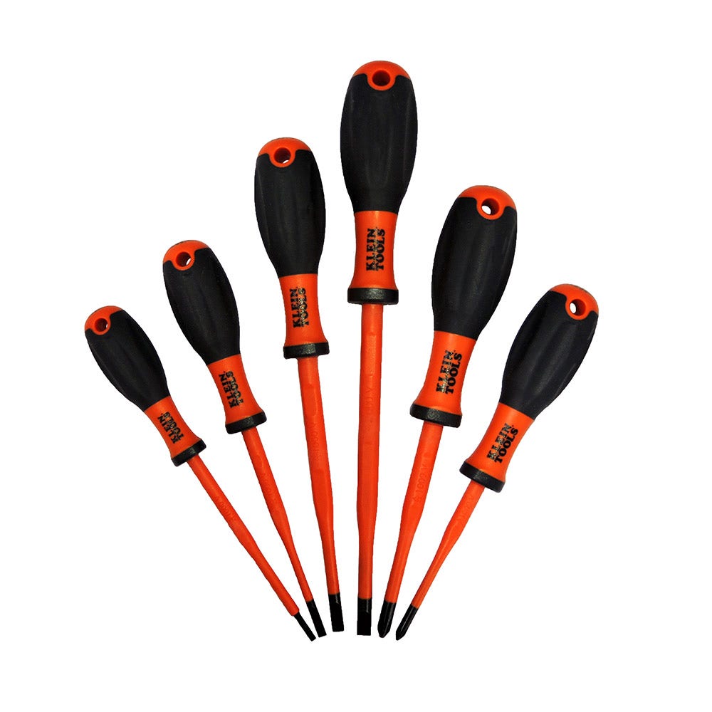 KLEIN 6 Piece VDE Screwdriver Set Slim Shaft 32317INS