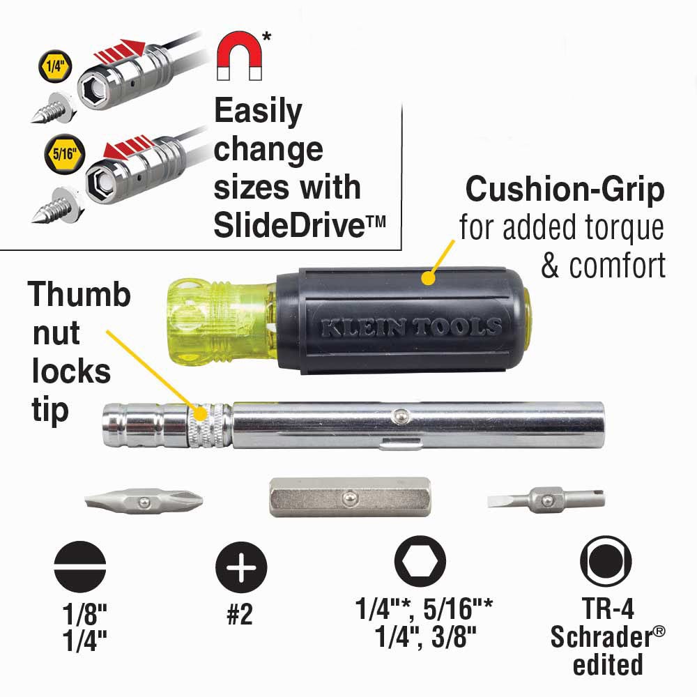 KLEIN 8-in-1 Screwdriver Nut Driver with Slide Drive A-32596