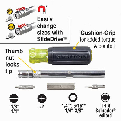 KLEIN 8-in-1 Screwdriver Nut Driver with Slide Drive A-32596