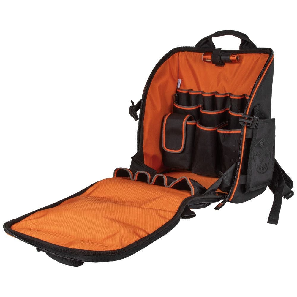 KLEIN Tradesman Pro 21 Pocket Tool Backpack w Work Light 55655