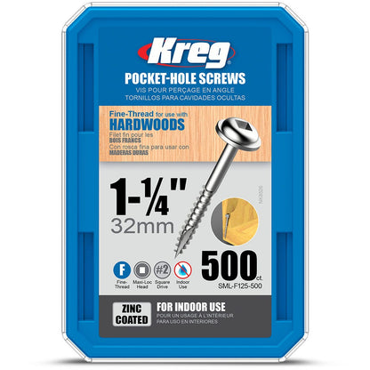 KREG 32mm 7g Zinc Fine Maxiloc Pocket Hole Screw - 500 Piece KR-SMLF125-500