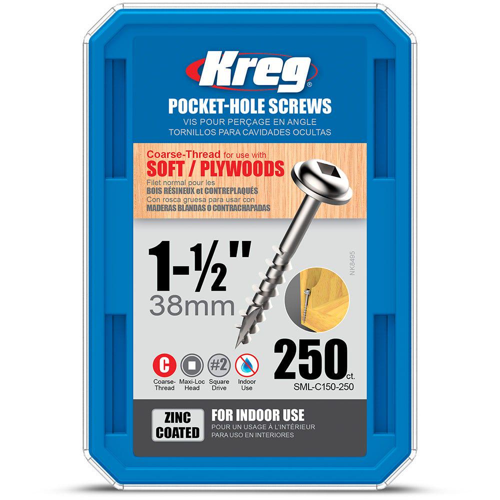 KREG Pocket Hole Screws Fine Zinc 32mm - 100 Piece KR-SMLC150-250
