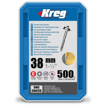 KREG Pocket Hole Screws Fine-Thread Zinc 32mm - 500 Piece KR-SMLC150-500