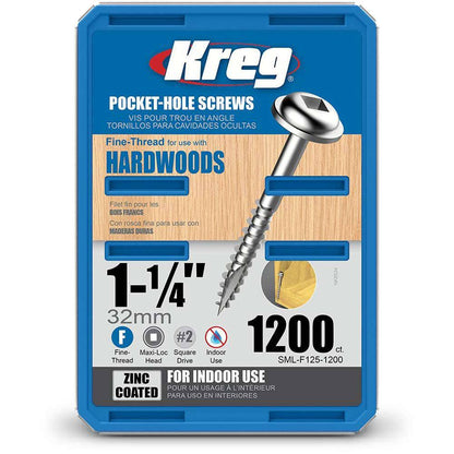 KREG Pocket Hole Screws Fine Zinc 32mm - 1200 Piece KR-SMLF125-1200
