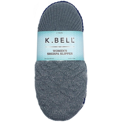 K. BELL Ladies Sherpa Slipper 2-Pair Pack Charcoal