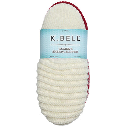K. BELL Ladies Sherpa Slipper 2-Pair Pack Egret