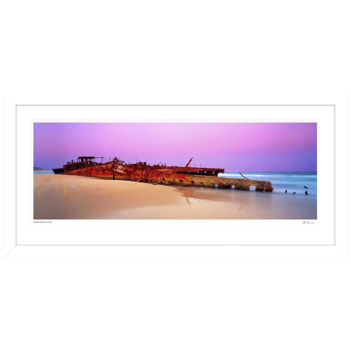 Ken Duncan Maheno Wreck Fraser Island White Framed Print 77.3 x 161cm