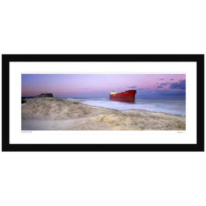 Ken Duncan Pasha Bulka Stranded Nobbys Beach NSW White Framed Print 51.9 x 101.2cm