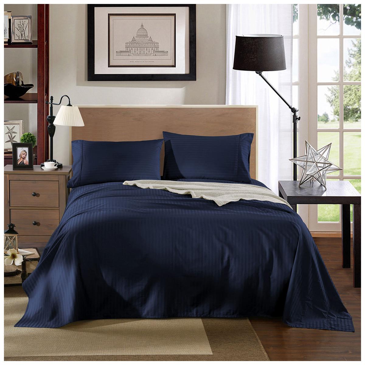 Kensington 1200 Thread Count Cotton Stripe Single Sheet Set Navy