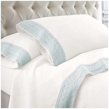 Kingtex 1500 Thread Count Crochet Lace Microfibre Sheet Set Queen Charcoal/Charcoal