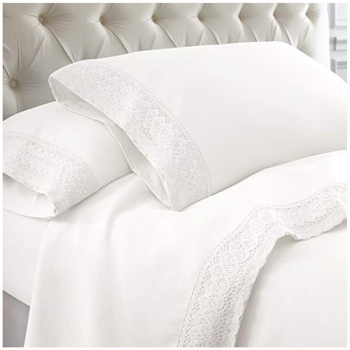 Kingtex 1500 Thread Count Crochet Lace Microfibre Sheet Set Single Rose Pink/ Rose Pink