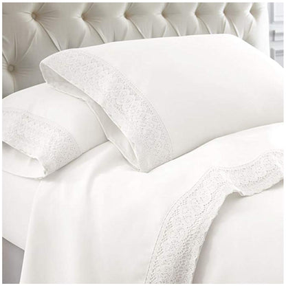 Kingtex 1500 Thread Count Crochet Lace Microfibre Sheet Set Single Rose Pink/ Rose Pink