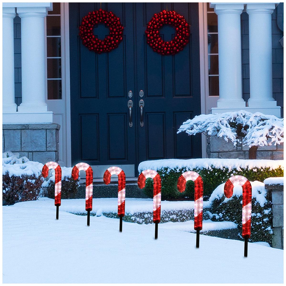 LED Candy Cane Lawn Stakes Set Of 6