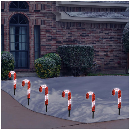 LED Candy Cane Lawn Stakes Set Of 6