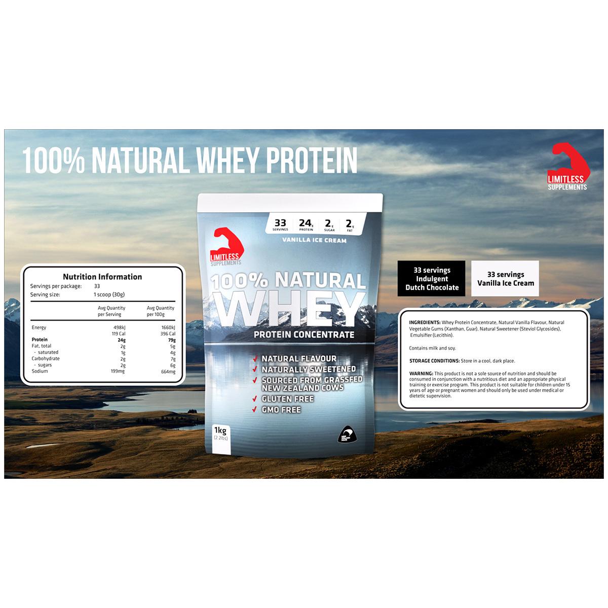 Limitless Inspire 100% Natural Whey Vanilla Ice Cream Flavoured Protein Blend 1 kg